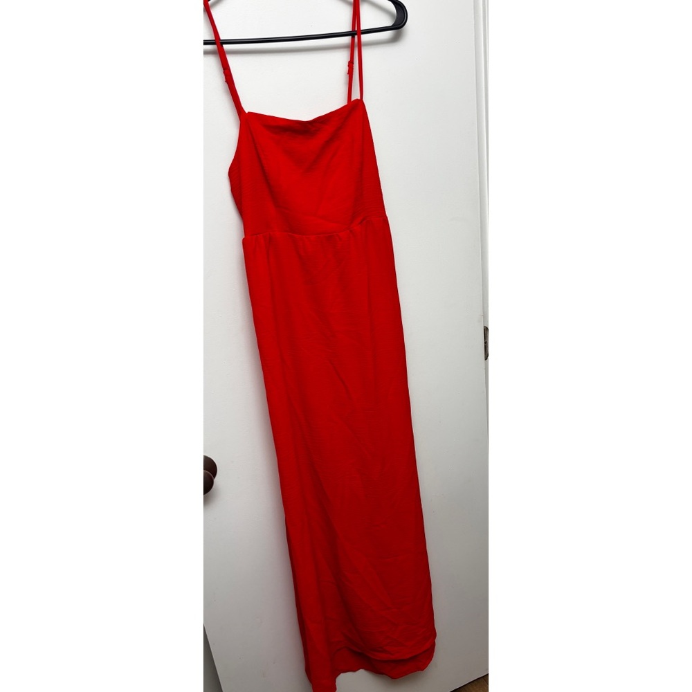 Monteau Los Angeles Red Maxi Dress Smocked Back Spaghetti Strap Size Large